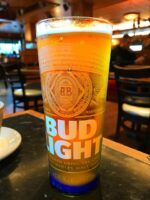 a glass of beer, budlight